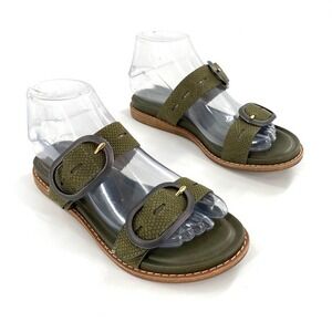 Sofft Elmira Forest Womens Green Leather Double‎ Buckle Flat Sandals Slides Sz 6